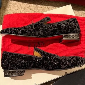 Christian Louboutin Black Patterned Velvet Loafers